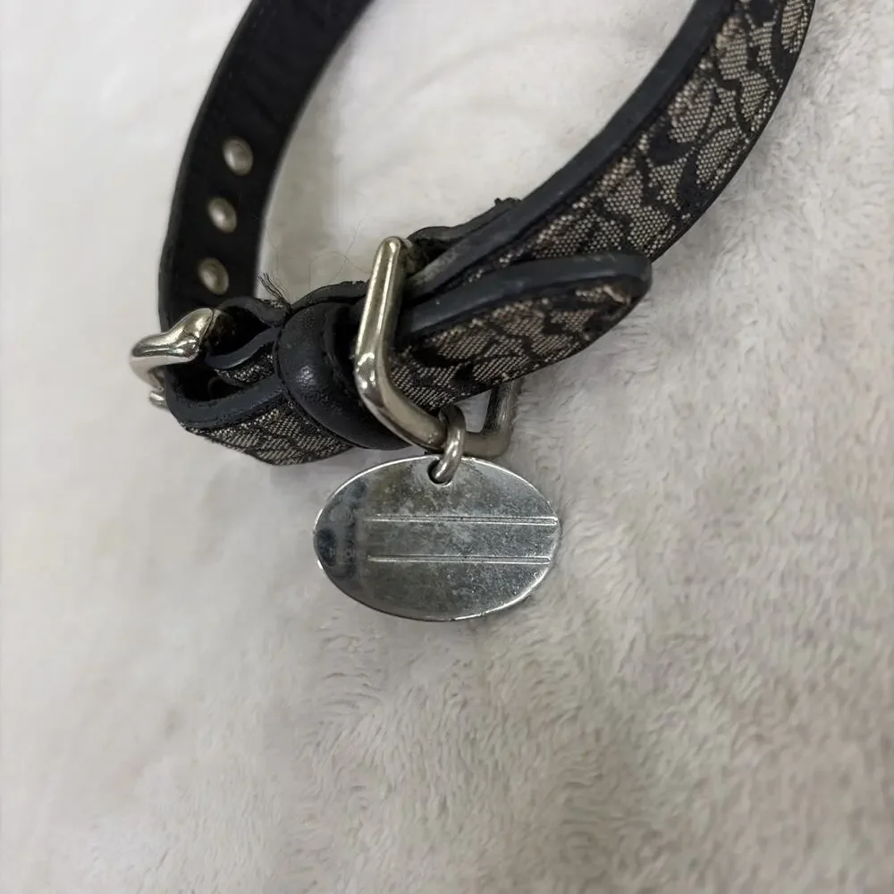 COACH Black Leather + CC Cloth Logo Dog Collar 4003 Sz Small Vintage Bnfts Chrty